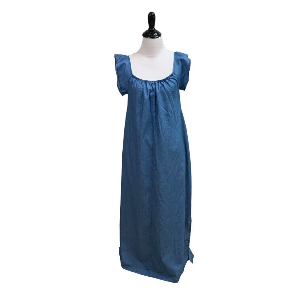 Unbranded Women's M Medium Chambray Maxi Dress Side Slits Lightweight Blue